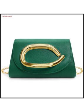 Vegan Leather Evening Clutch Purse with 3D Gold Acrylic Handle